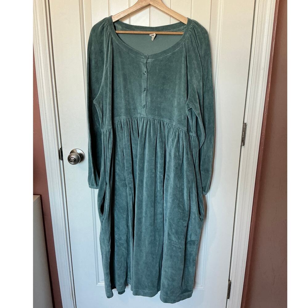 Kate Quinn Velour Long Sleeve A-Line Dress 1XL Sage Green